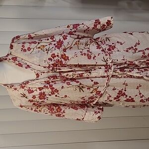 Vtg. Ella Simone 2 Pc Hummingbird Cotton Wrap And Nightgown Set